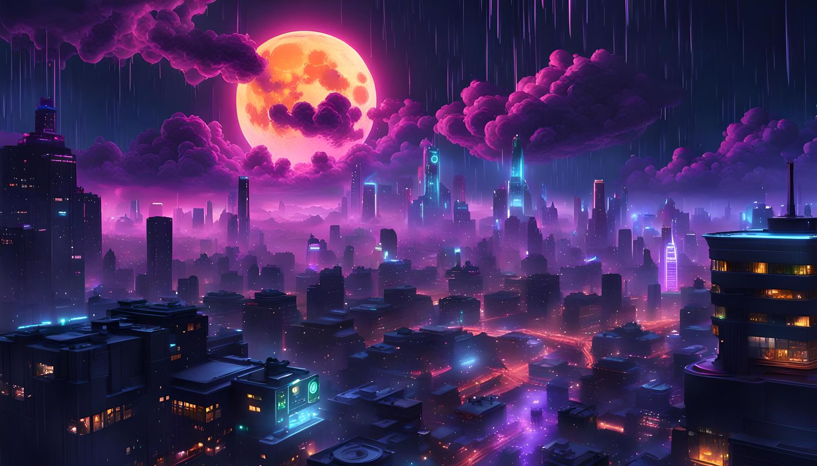 Neon Cityscape at Night in Cyberpunk Style