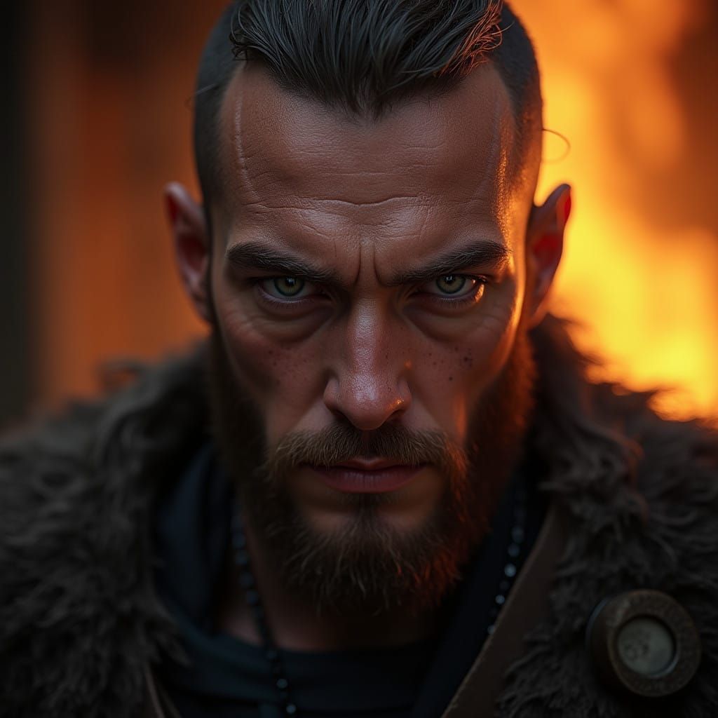 Viking Warrior in Fiery Ambiance