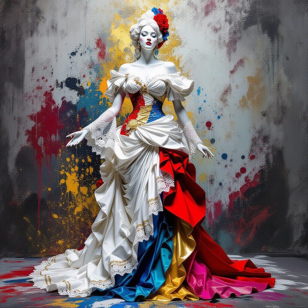 Ethereal Statue in Vibrant Graffiti Art Style
