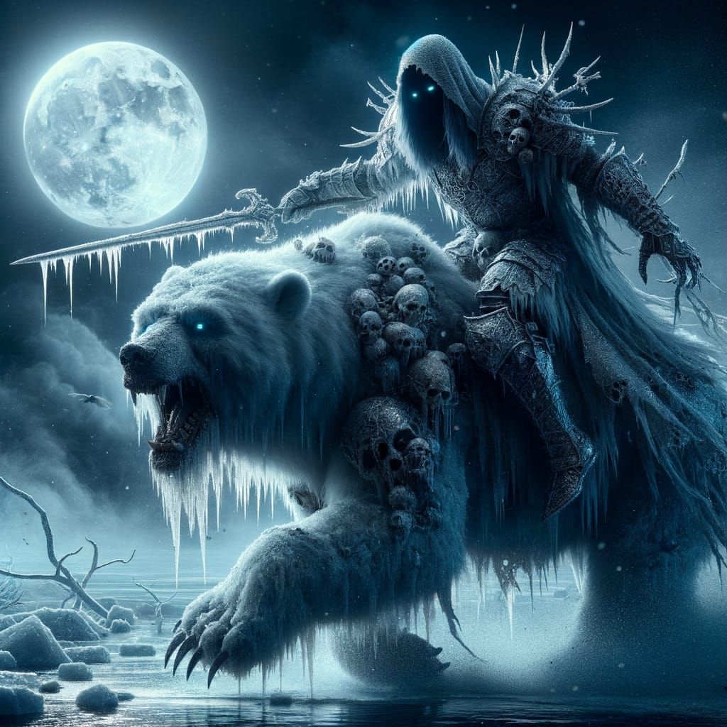 Knight on Polar Bear in Dark Fantasy Digital Art