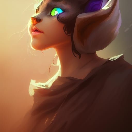 Detailed Kitty Witch Portrait in Art Nouveau Style