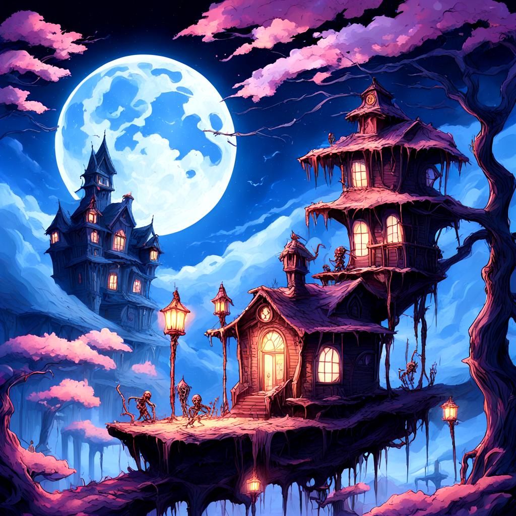 Eerie Horror House Concept Art in Dark Fantasy Style