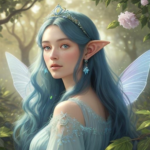 Fairy Queen in Tree, Art Nouveau Digital Painting