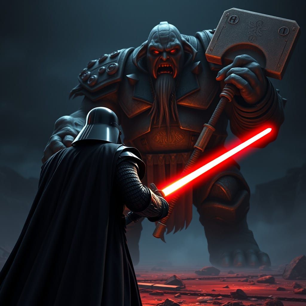 Epic Darth Vader Confronts Giant Ogre in Dark, Ominous Battl...