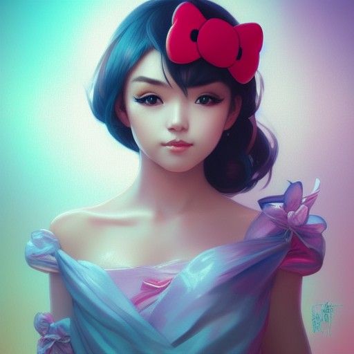 Hyperdetailed Portrait of Hello Kitty as Kawaii Lady