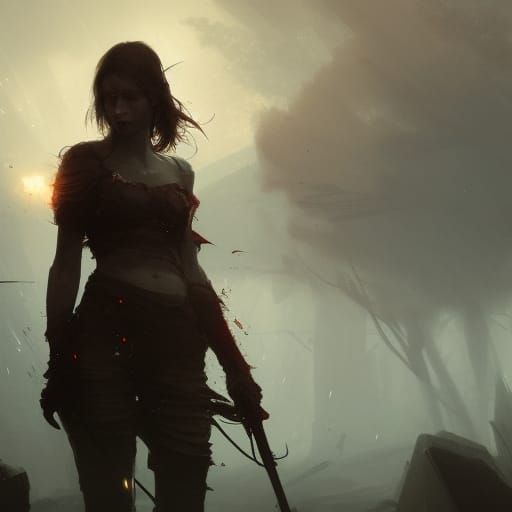 Battle-Wounded Girl: Dark Fantasy Concept Art