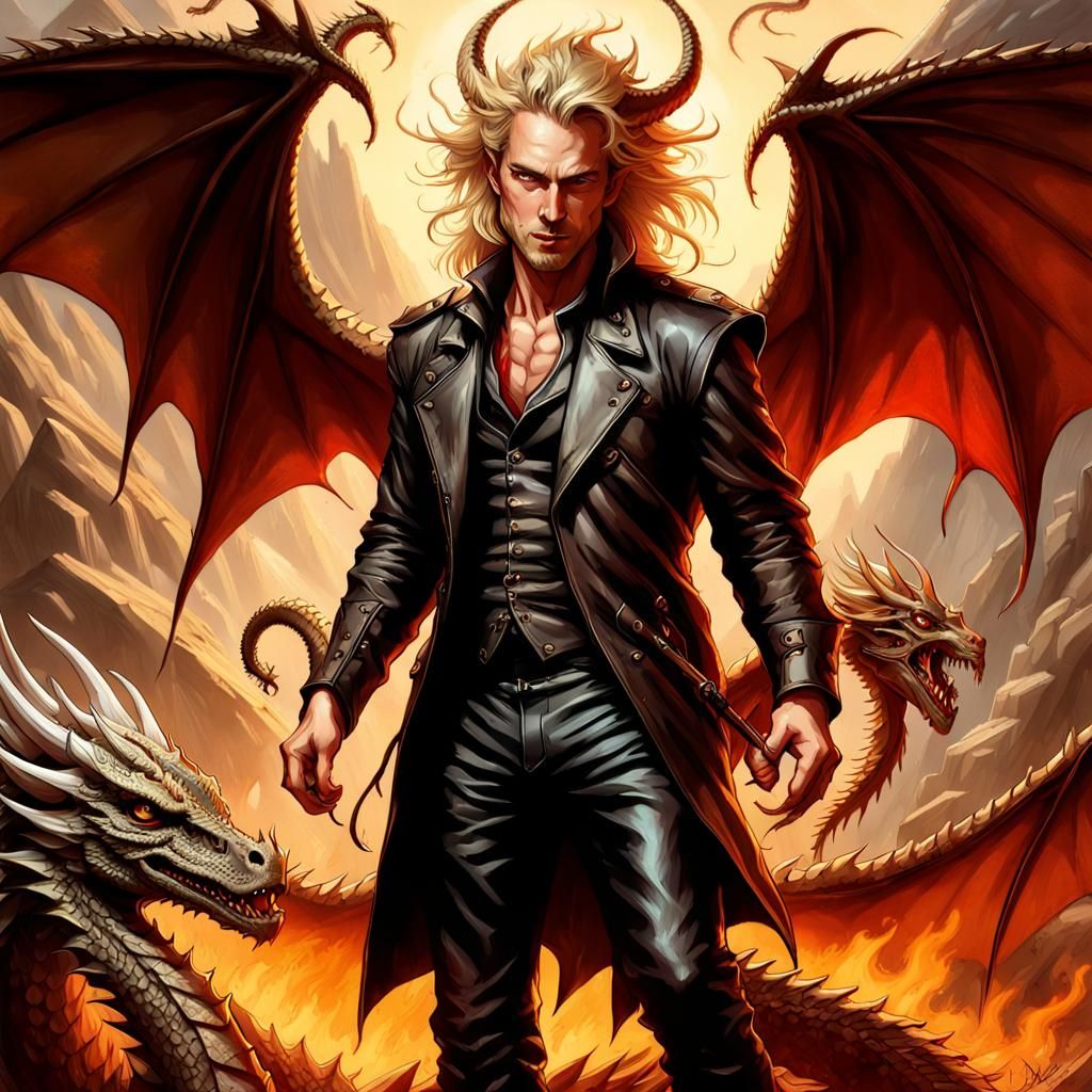 Dragon and Master in Front of Castle