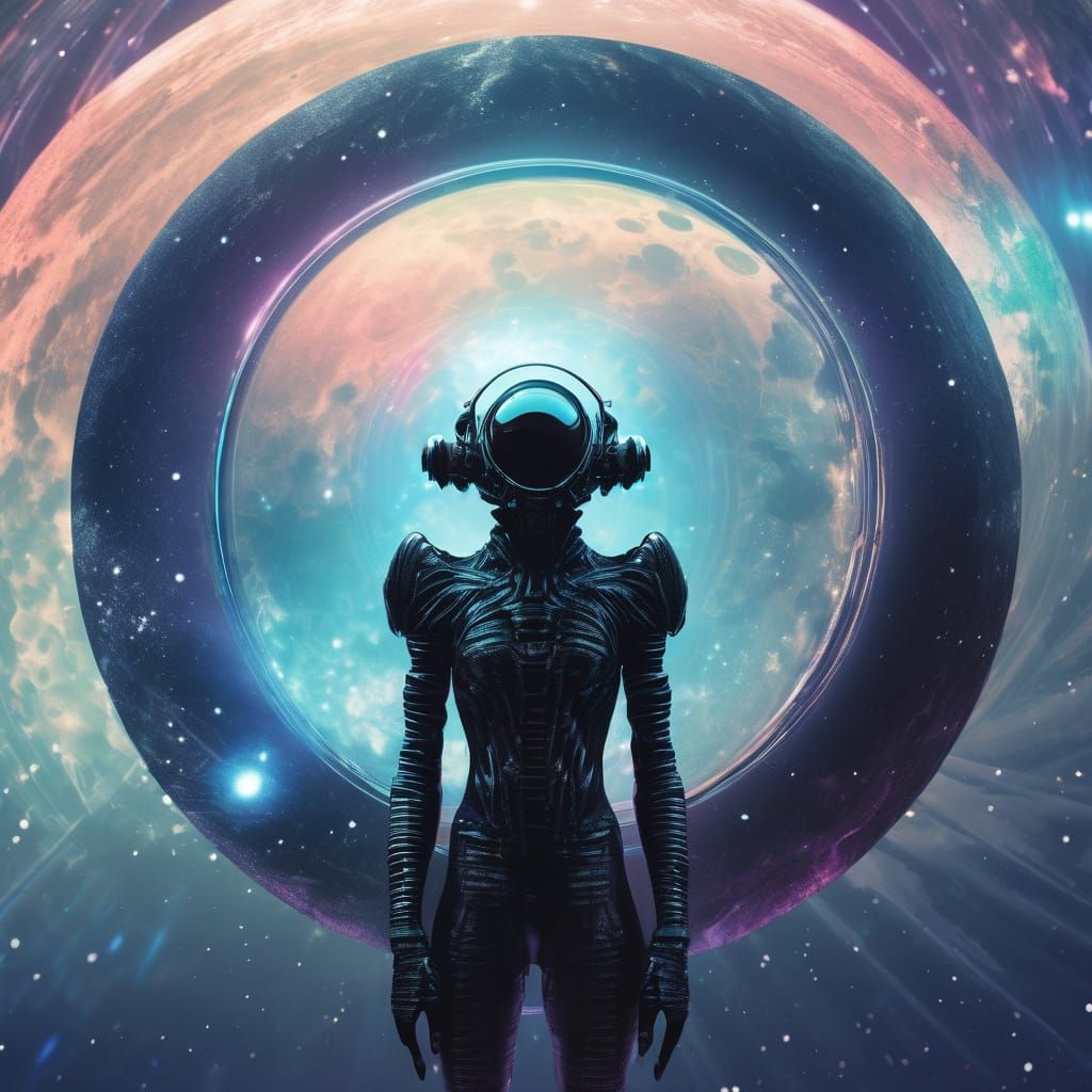 Cyberpunk Xenomorph Ballerina Amidst Supernova Planet