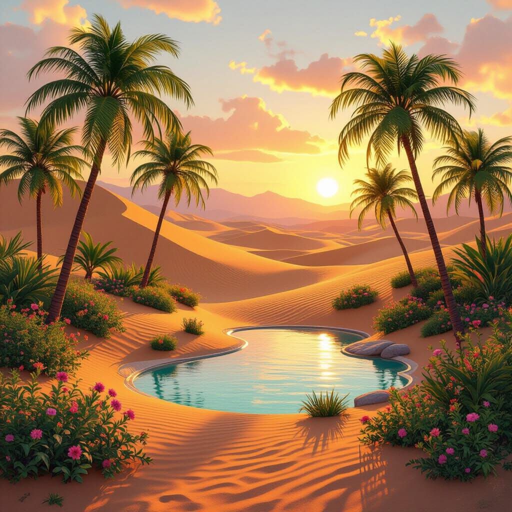 Sun-Drenched Desert Oasis at Golden Hour