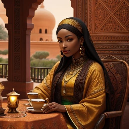 Moorish Queen at Tea, Oil Painting