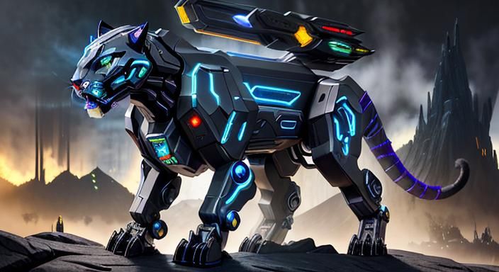 Cybernetic Panther Prowls Dark City Street