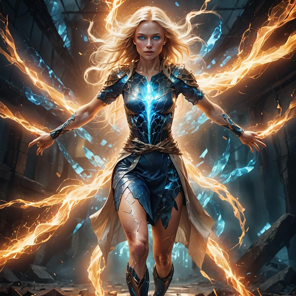 Blonde Woman with Glowing Eyes in Digital Art