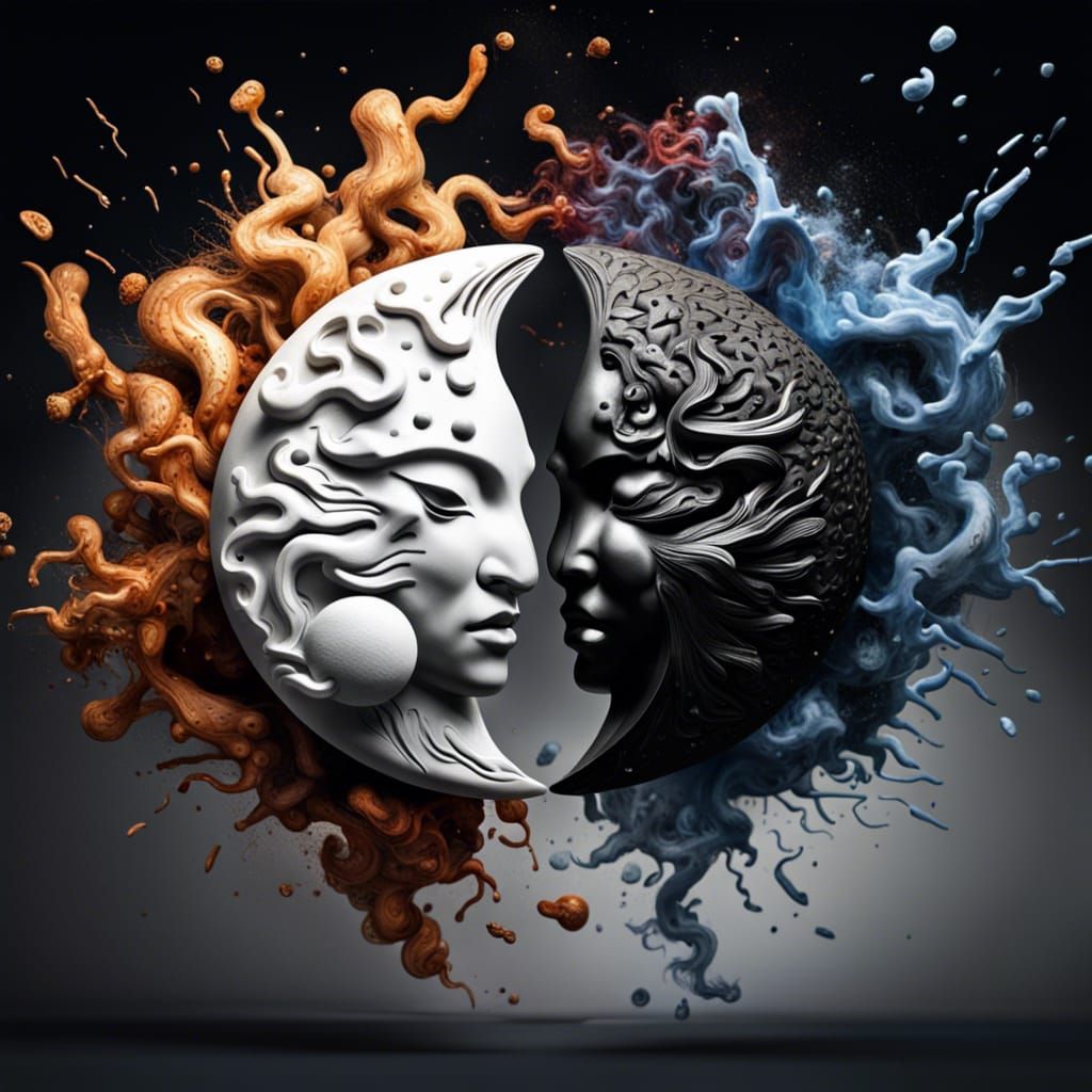 Yin Yang Brain Explosion in Hyperrealistic Style
