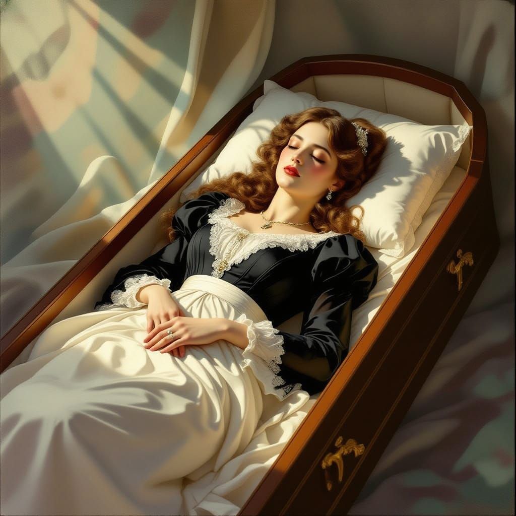 Victorian Woman Rests Peacefully in Open Coffin