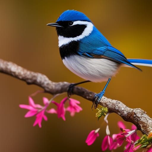 Australian Fairy Wren on Flowering Branch