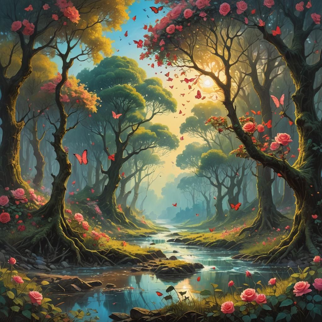 Enchanting Garden Landscape Inspired by Beksiński