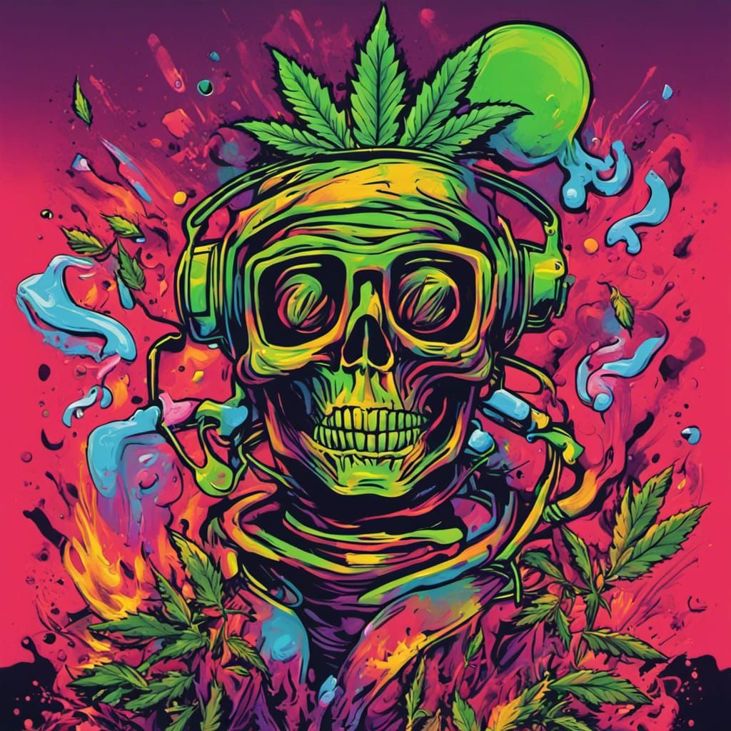 Cannabis and LSD Pictogram in Graffiti Art Style