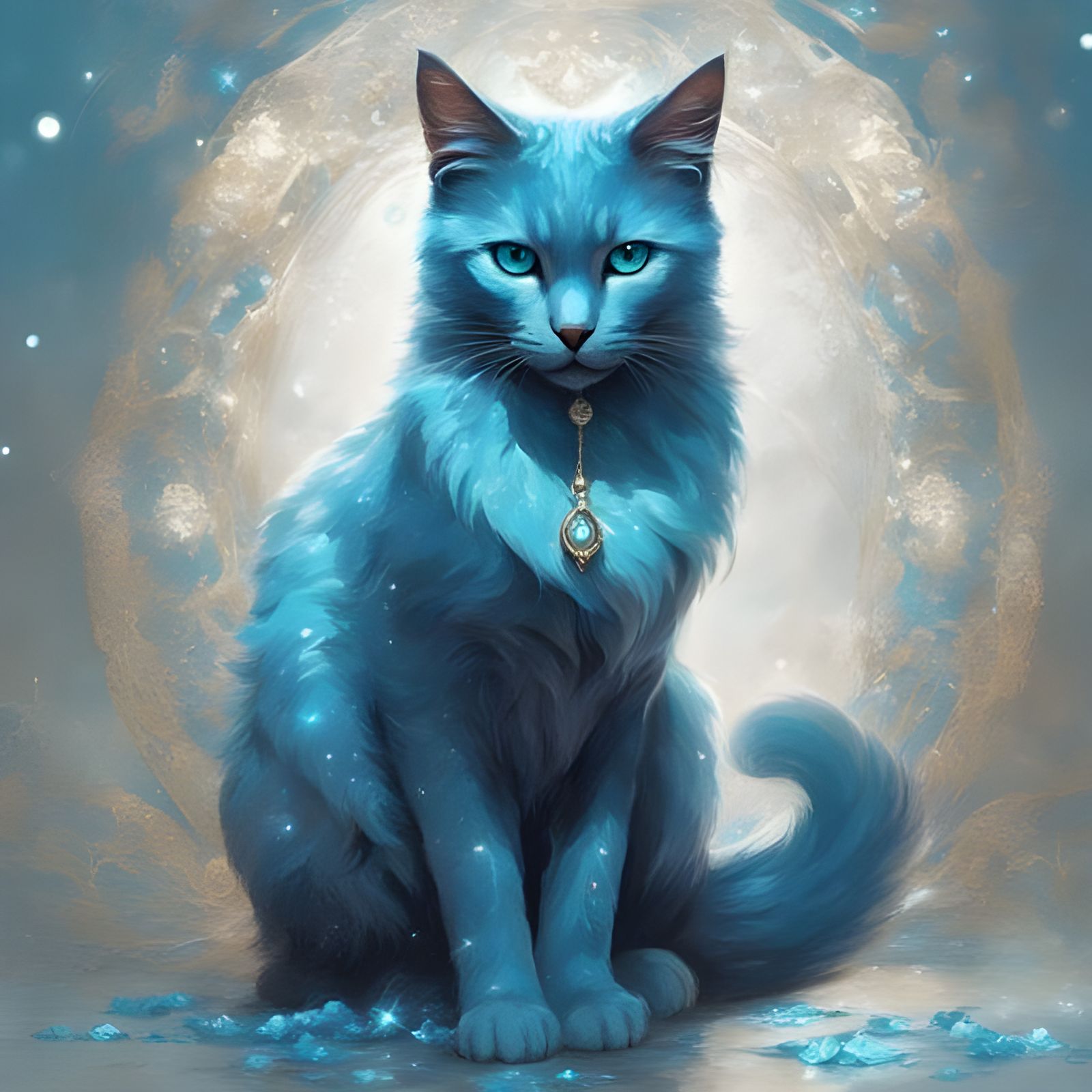 Sparkling Azure Blue Russian Cat Portrait