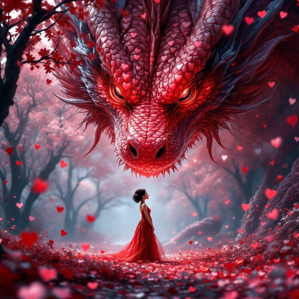 Latin Goddess with Dragon in Dreamlike Serene Landscape