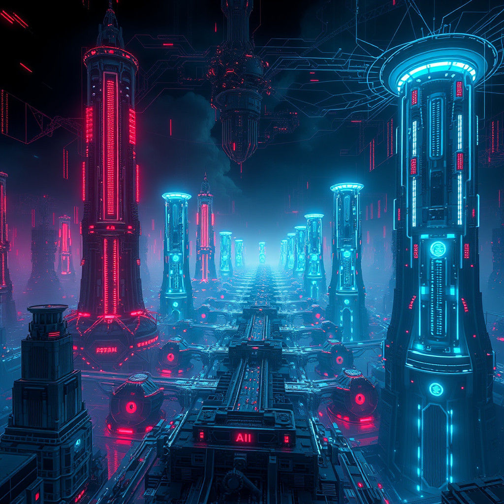 Cybernetic AI Core Landscape in Futuristic Style