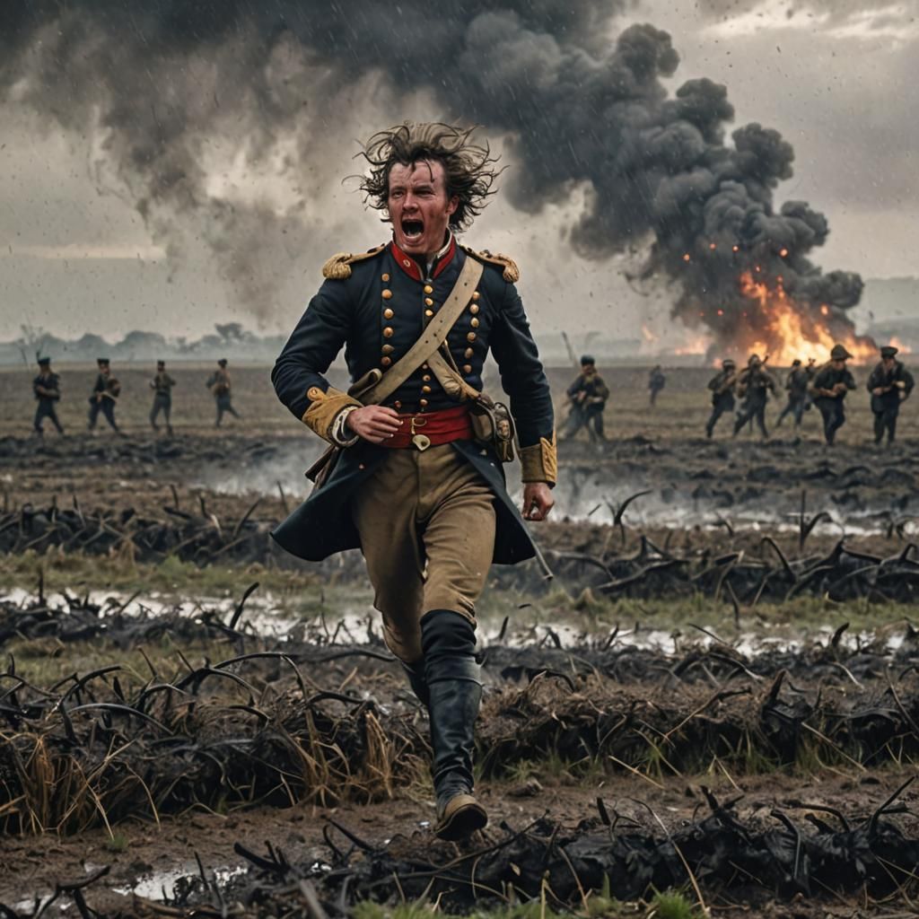 Panicked Soldier Runs Through Battlefield