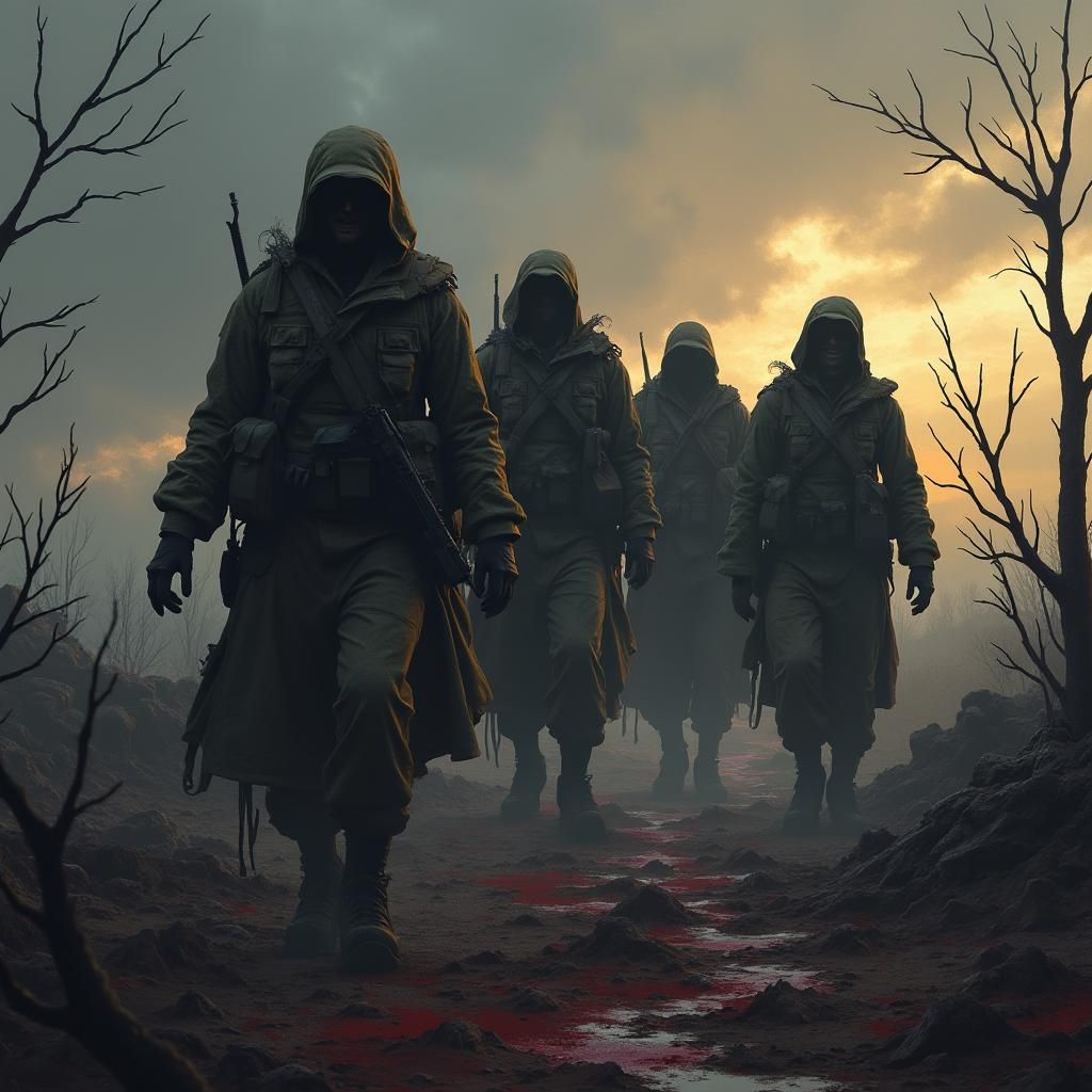 Haunted Battlefield: Ghostly Soldiers in Dark Fantasy Style