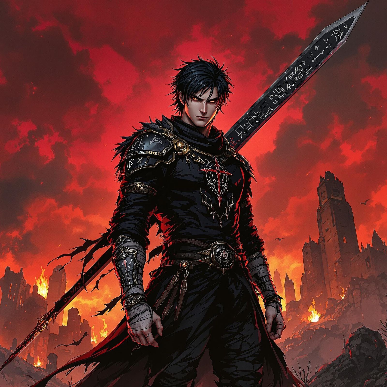 Anime Style Dark Fantasy Warrior in Ruins