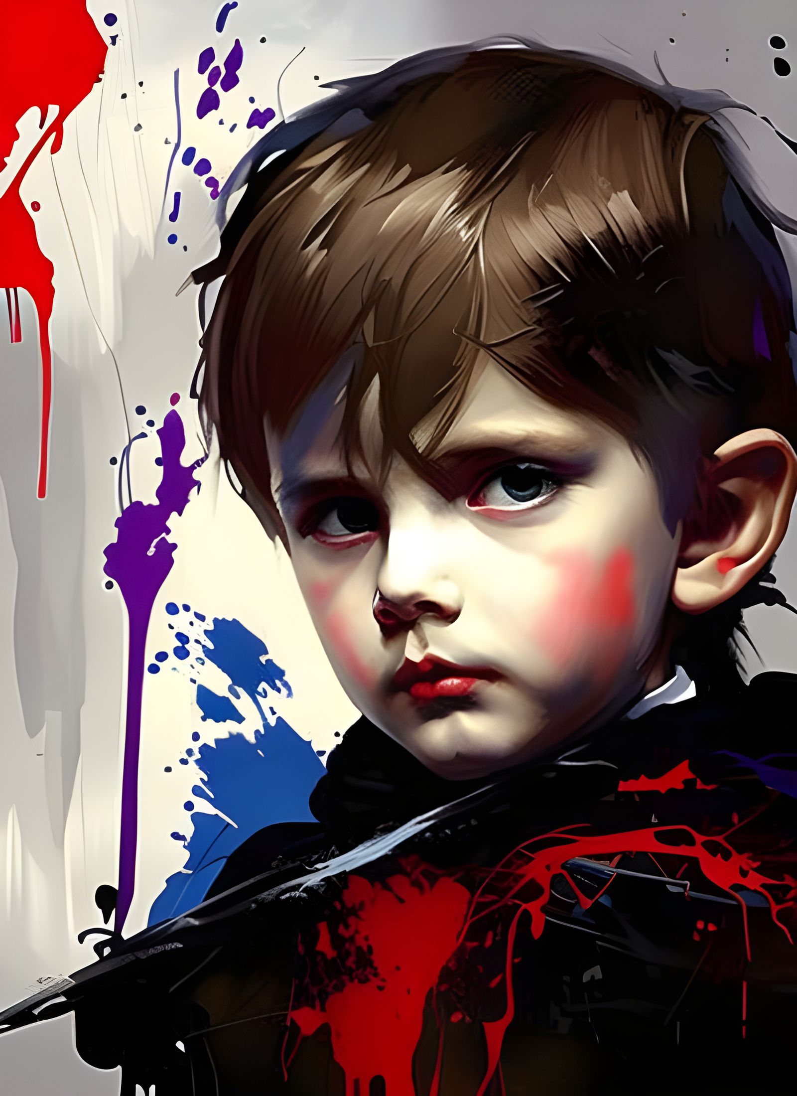 Boy with Sad Eyes in Speed Painting Style