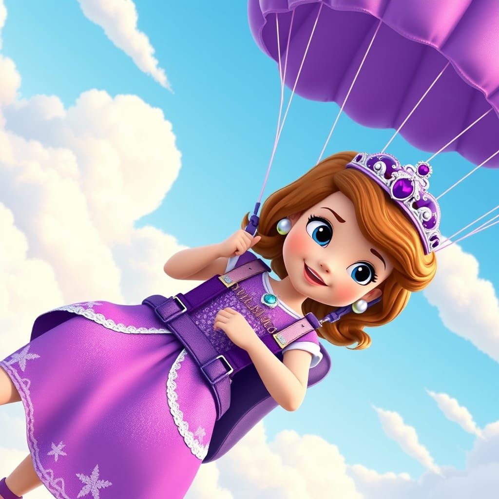 Princess Sofia Skydiving with Purple Parachute