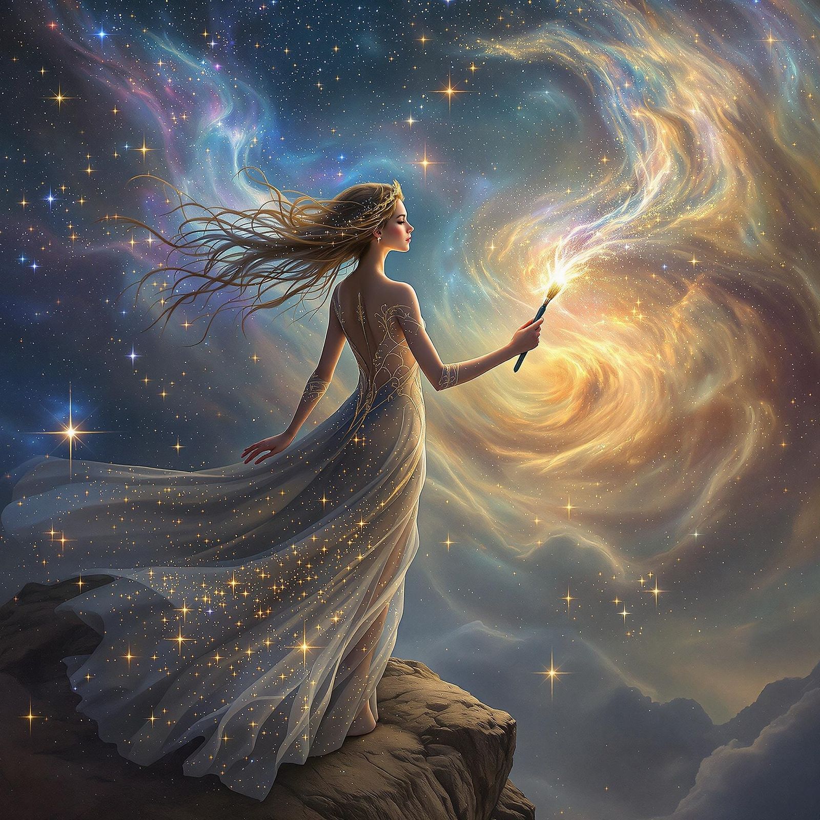 Celestial Muse Paints a Nebula with Starlight