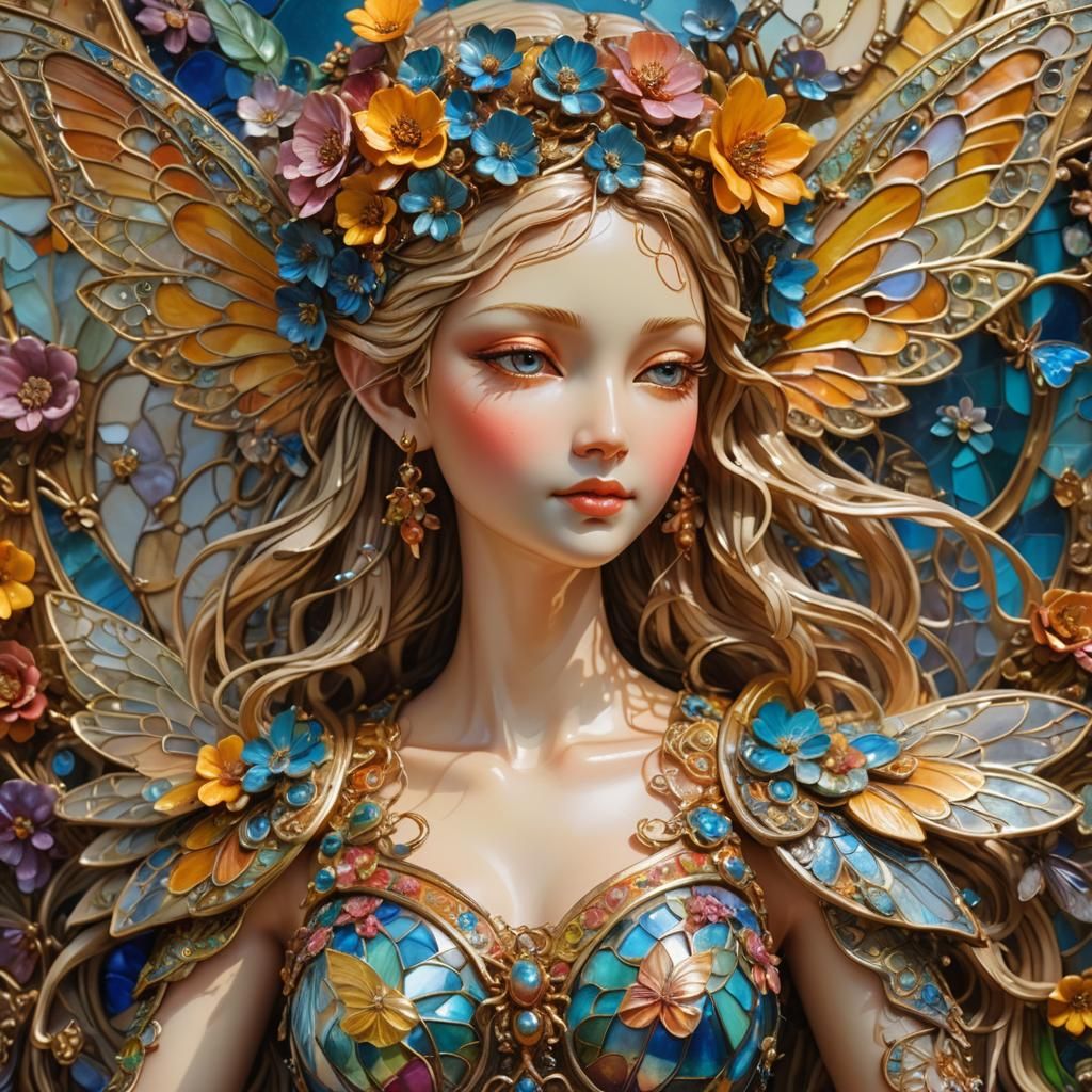 Enameled glass dragon fly winged fairy goddess  Figurine sur...