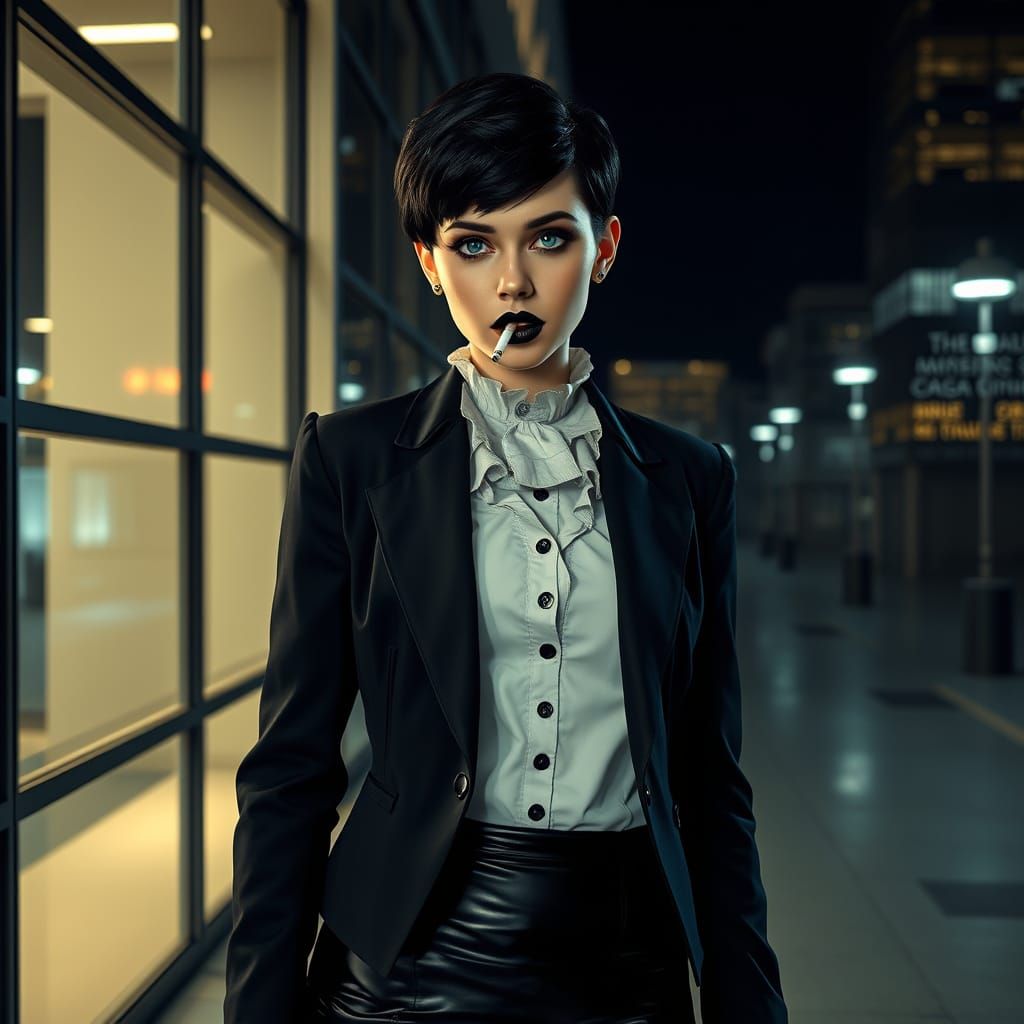 Gothic Secretary Smoking: Dark Fantasy Portrait