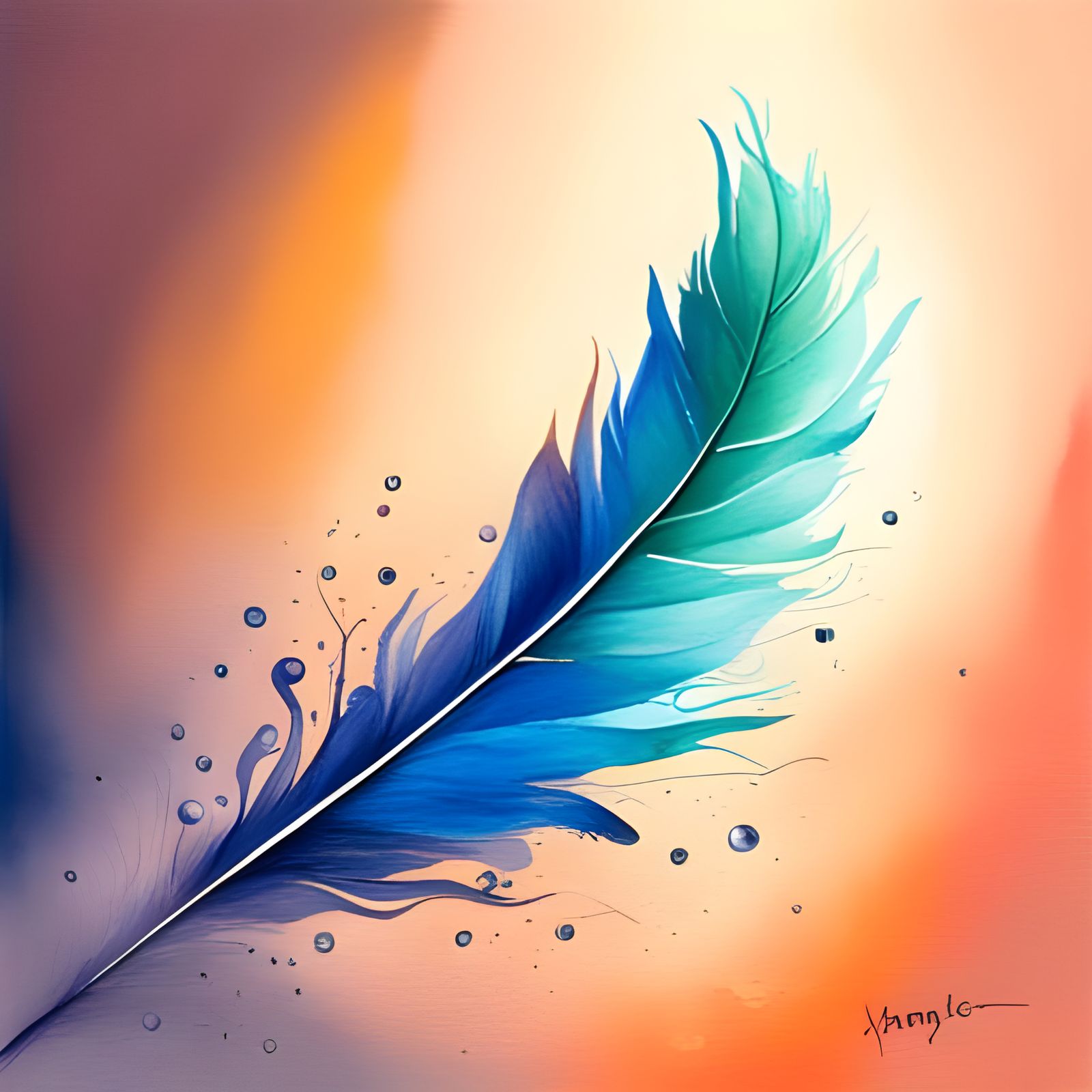 Watercolor Blue Feather Splash Painting