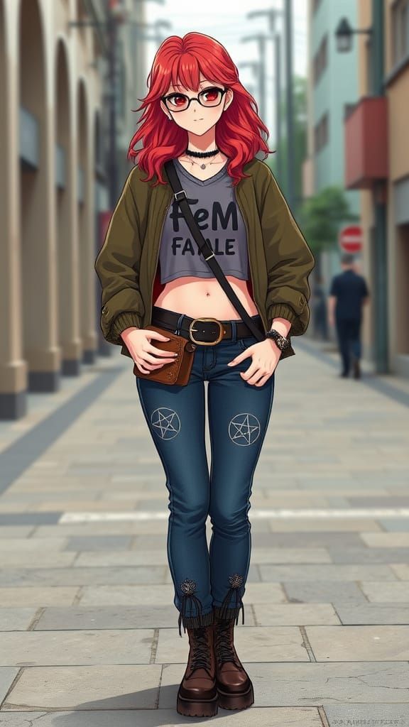 Anime Style: Young Woman in Street Fashion
