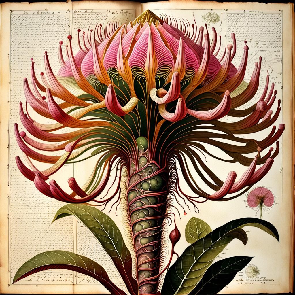 Intricate Selenicereus Botanical Diagram in Earth Tones