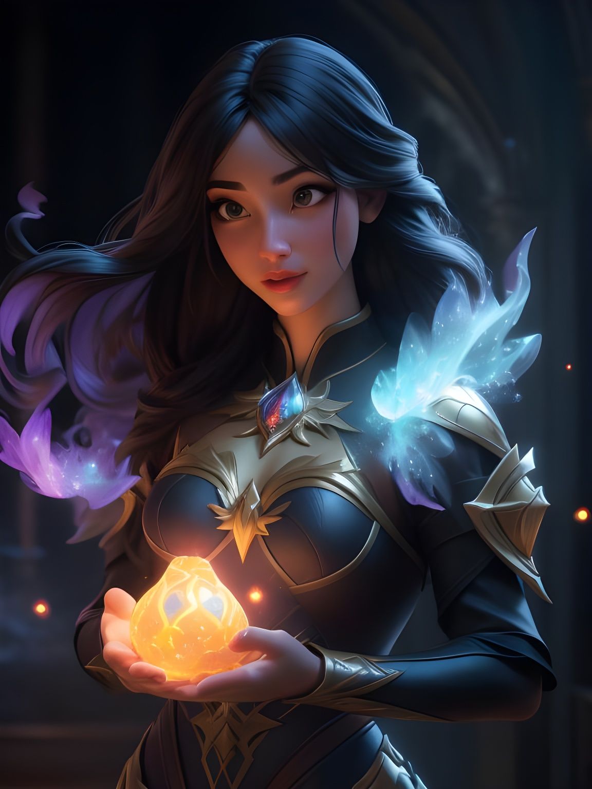 Fantasy Caster with Glowing Magic, Oil Portrait