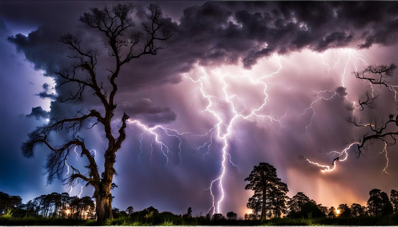 Night Thunderstorm with Lightning Strike
