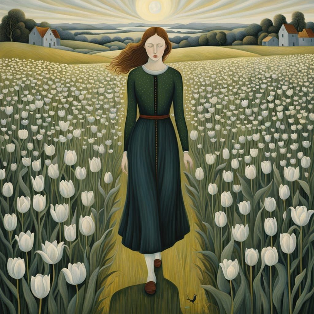 Ethereal Woman in Liquid Opal, Surrounded by Vibrant Blooms ...