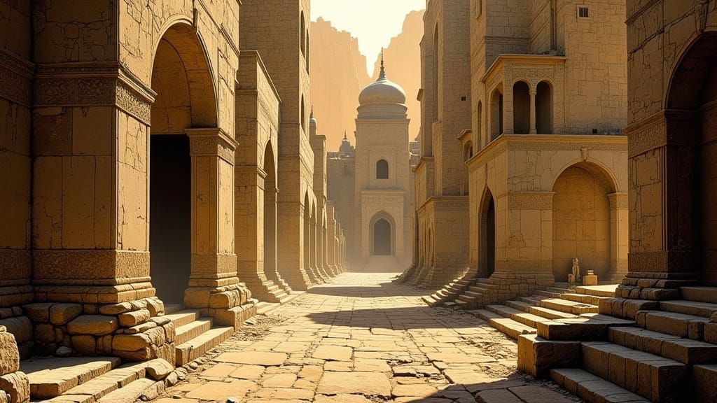 Ancient Middle Eastern Mausoleums in Golden Light
