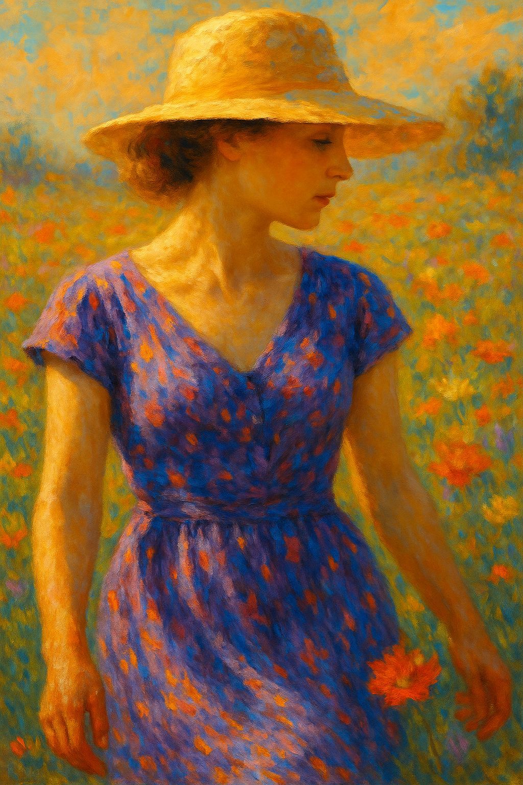 Woman in Purple Dress: Impressionist Oil Painting