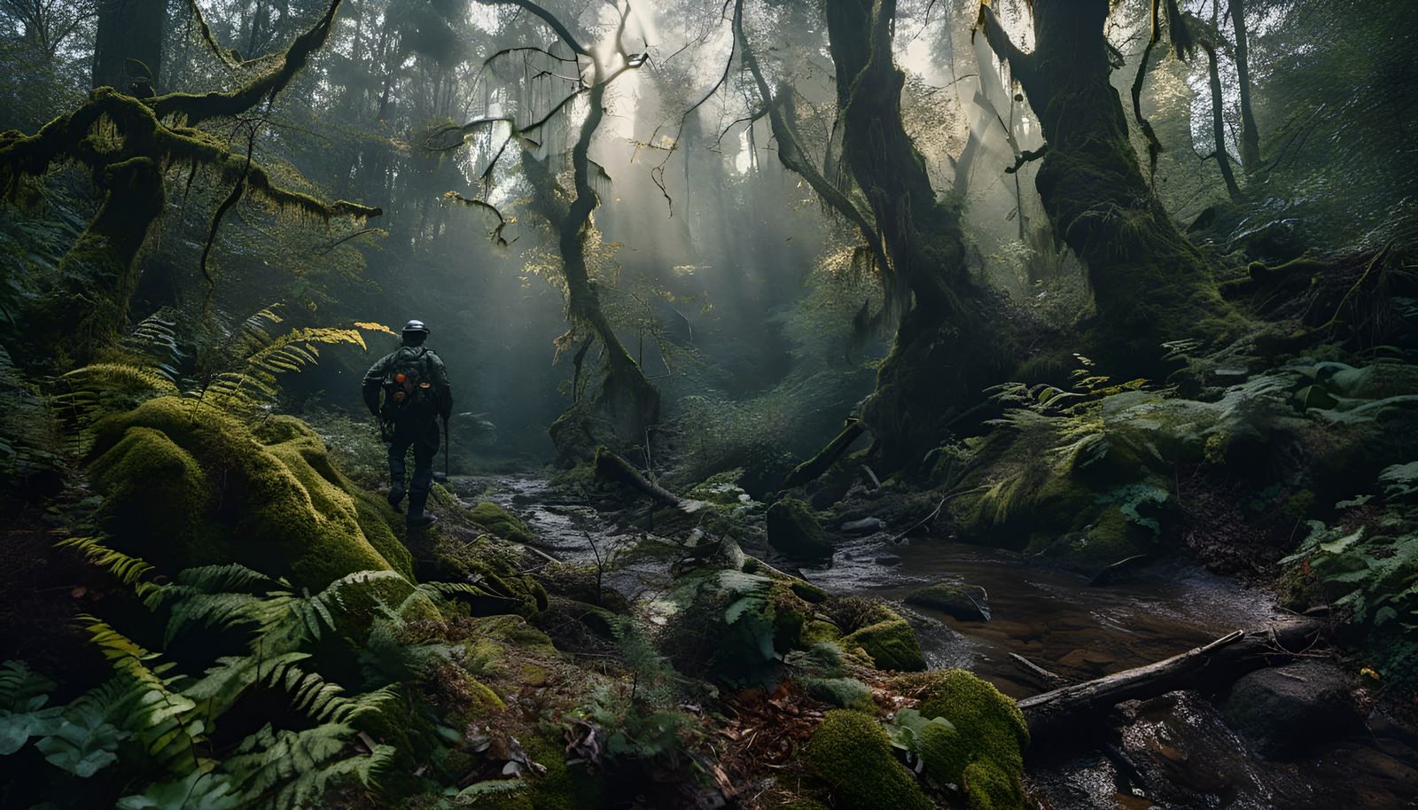 Intense Double Exposure Portrait with Forest and Galaxy Elem...