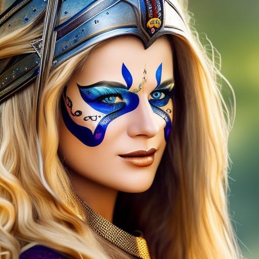 Viking Woman with Face Paint in Realistic Style