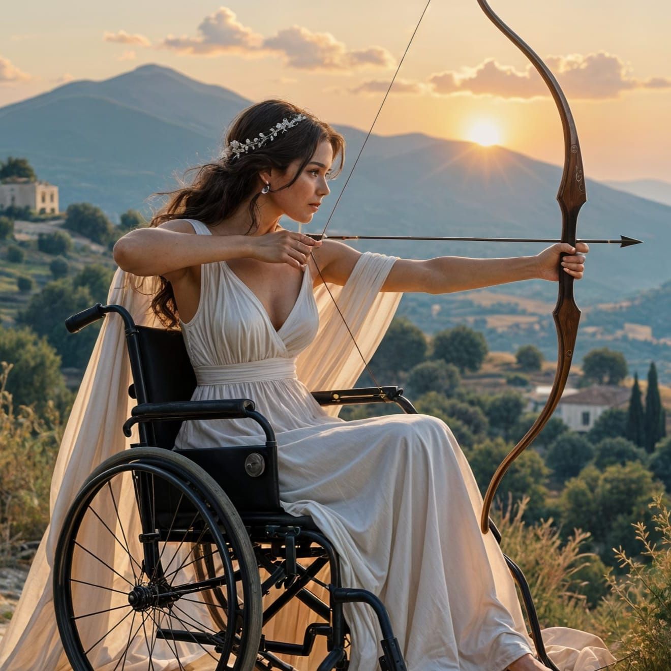 Artemis in Wheelchair: Oil Painting in Crete