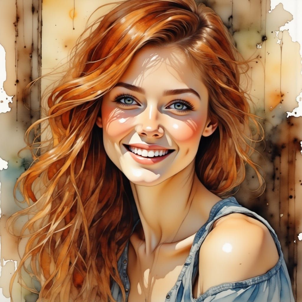 Beautiful Woman in Alcohol-Ink Painting