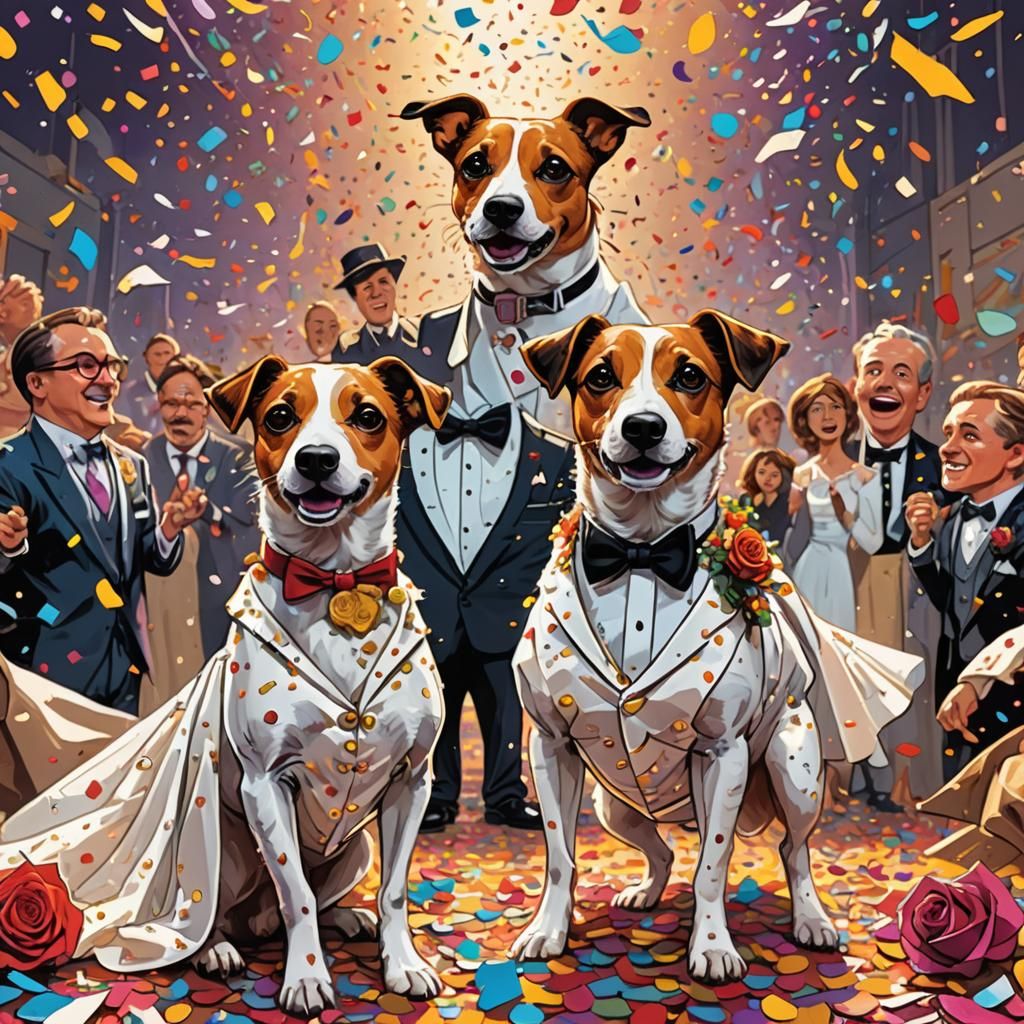 Jack Russell Wedding Portrait in Comic Book Style