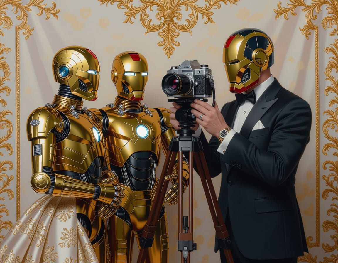 Golden Cybermen Wedding Photo in Hyperrealistic Style
