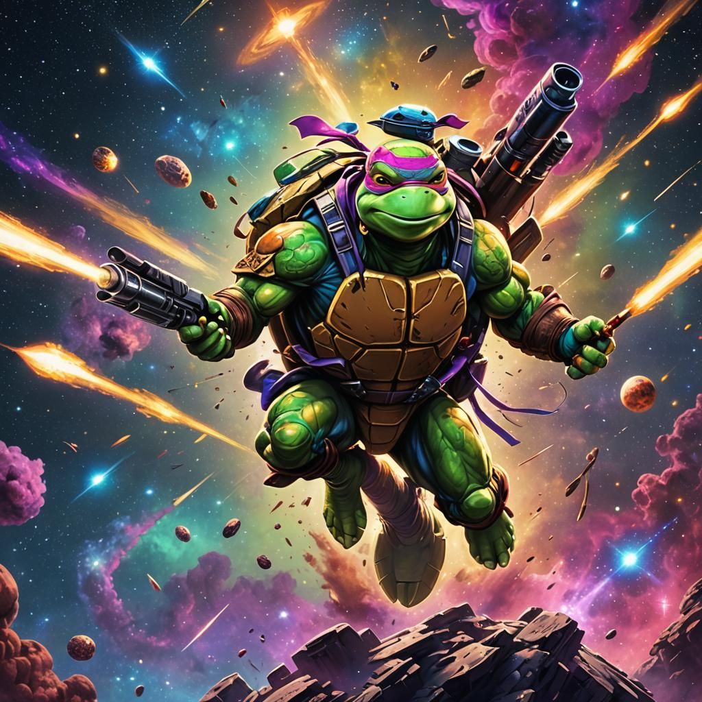 Ninja Turtle's Galaxy Flight: Surreal Digital Art