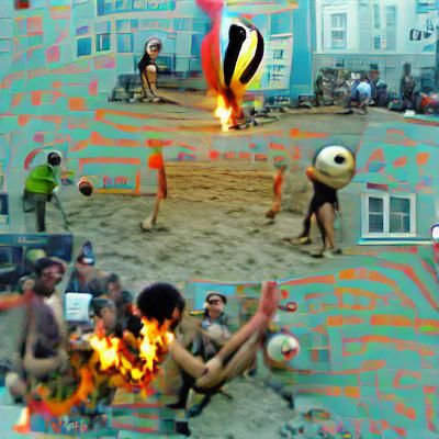 Beach Party with Bonfire and Volleyball