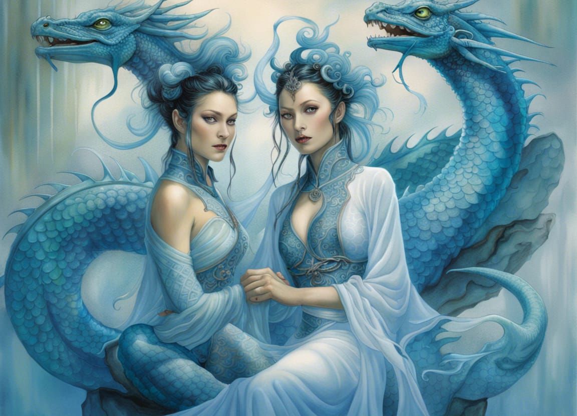 Fantasy portrait, water dragons