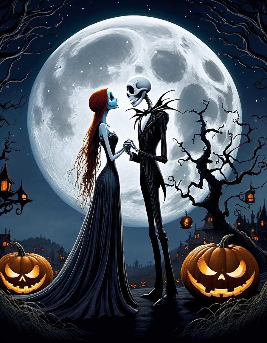 Jack and Sally, Pumpkin Moon, in Gothic Style